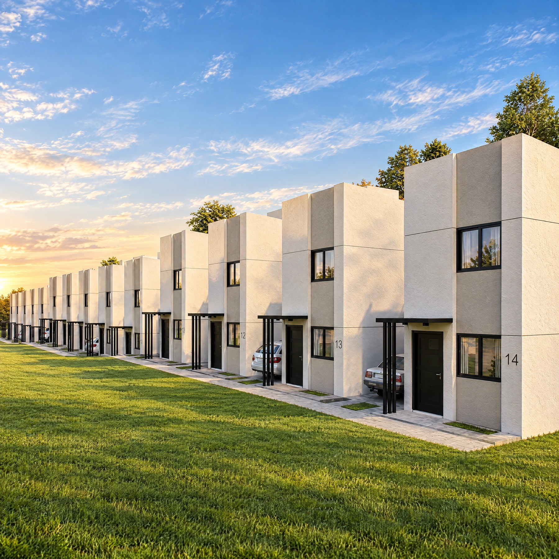 Artalaz, conjunto de casas con luz de atardecer