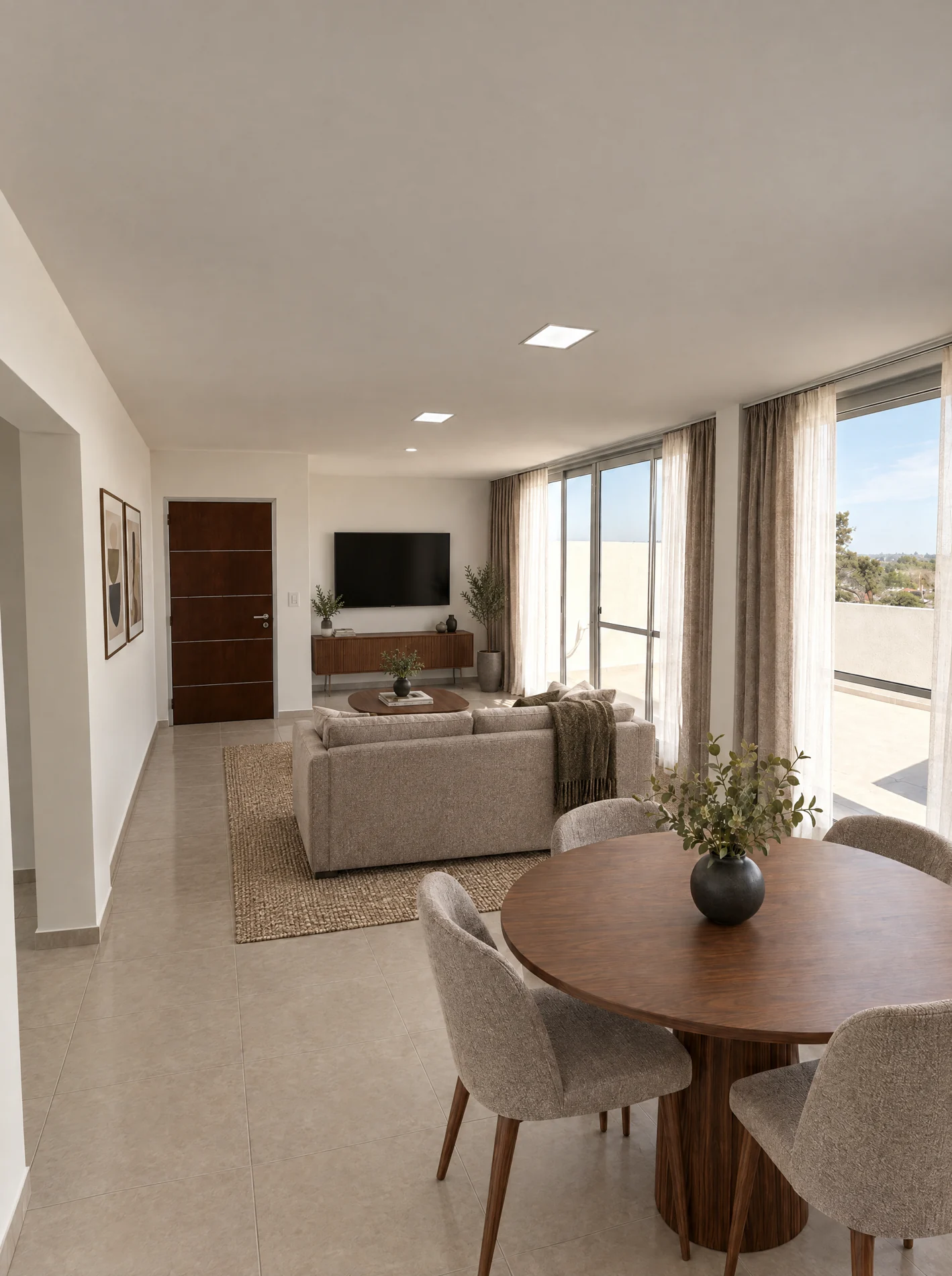 Comedor y living junto a los ventanales
